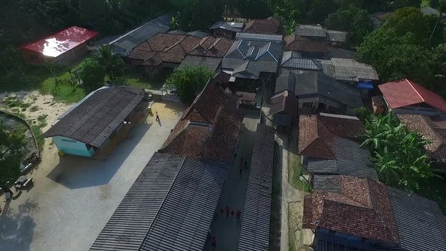 Aerial photograph Landmark Bird's-eye view, Old wooden mosque. 300 years or Talo Mano Mosque, one of the oldest mosques in Narathiwat, And is an important landmark with tourists studying history.