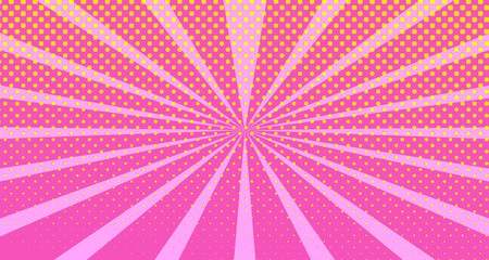 Vintage colorful comic book background. Orange Pink blank bubbles of different shapes. Rays, radial, halftone, dotted effects. For sale banner empty Place for text 1960s. Copy space vector eps10.