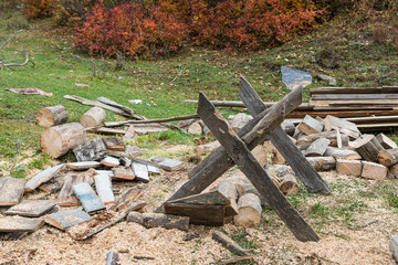 Firewood  cutter in Svaneti in the mountainous part of Georgia