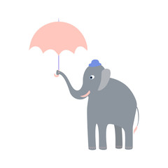 Elephant is holding an umbrella. Vector illustration.