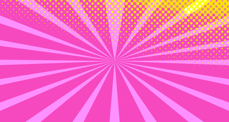 Vintage colorful comic book background. Orange Pink blank bubbles of different shapes. Rays, radial, halftone, dotted effects. For sale banner empty Place for text 1960s. Copy space vector eps10.