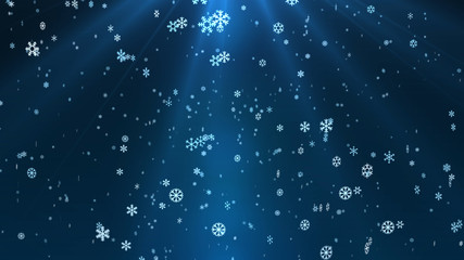 Snowflake falling. Christmas greeting background with snowflakes, shine lights and particles bokeh in stylish and elegant theme
