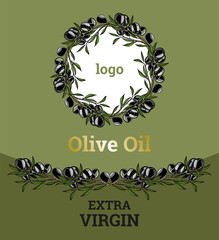 Composition of black olives. For labels for olive oil. Just add your text and logo.