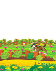 cartoon scene with dog having fun on the farm on white background - illustration for children