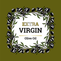 Composition of black olives. For labels for olive oil. Just add your text and logo.