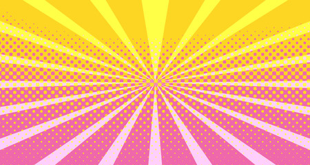 Vintage colorful comic book background. Orange Pink blank bubbles of different shapes. Rays, radial, halftone, dotted effects. For sale banner empty Place for text 1960s. Copy space vector eps10.