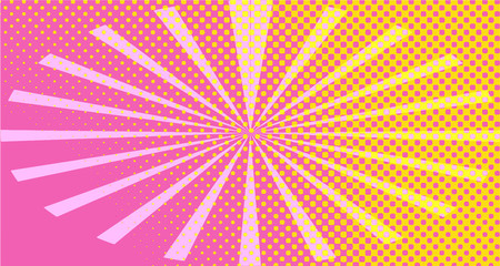 Vintage colorful comic book background. Orange Pink blank bubbles of different shapes. Rays, radial, halftone, dotted effects. For sale banner empty Place for text 1960s. Copy space vector eps10.