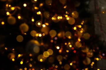 blur light celebration on christmas tree with white wall background