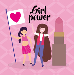 Girls cartoons of power and strong concept vector design