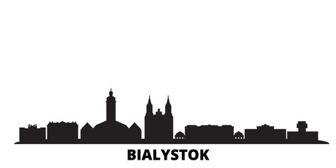 Poland, Bialystok city skyline isolated vector illustration. Poland, Bialystok travel cityscape with landmarks