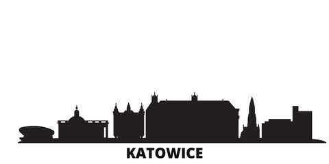Poland, Katowice city skyline isolated vector illustration. Poland, Katowice travel cityscape with landmarks
