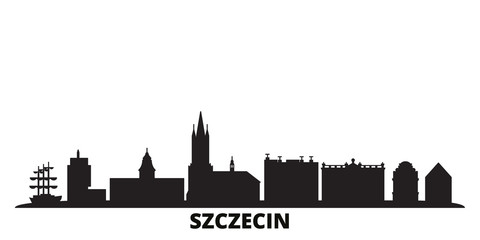 Poland, Szczecin city skyline isolated vector illustration. Poland, Szczecin travel cityscape with landmarks - obrazy, fototapety, plakaty