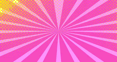 Obraz premium Vintage colorful comic book background. Orange Pink blank bubbles of different shapes. Rays, radial, halftone, dotted effects. For sale banner empty Place for text 1960s. Copy space vector eps10.