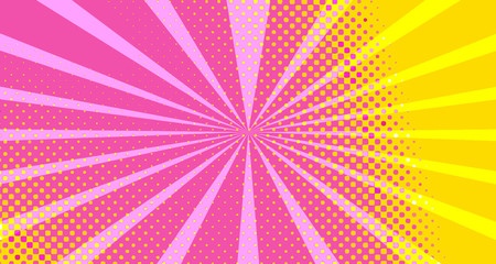 Vintage colorful comic book background. Orange Pink blank bubbles of different shapes. Rays, radial, halftone, dotted effects. For sale banner empty Place for text 1960s. Copy space vector eps10.