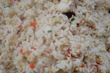 rice with minced meat and vegetables, Asian street food. Myanmar food