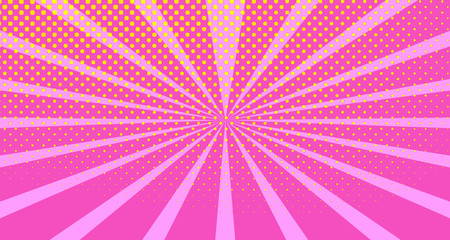 Vintage colorful comic book background. Orange Pink blank bubbles of different shapes. Rays, radial, halftone, dotted effects. For sale banner empty Place for text 1960s. Copy space vector eps10.