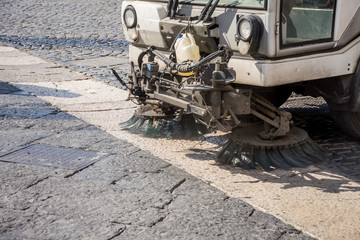 Detail of a street sweeper machine