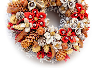 Fototapeta na wymiar Christmas Holiday Wreath Isolated On White Background