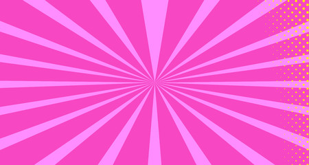 Vintage colorful comic book background. Orange Pink blank bubbles of different shapes. Rays, radial, halftone, dotted effects. For sale banner empty Place for text 1960s. Copy space vector eps10.