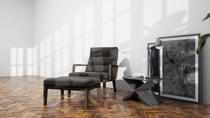 Modern design living room interior with beautiful view . 3D rendering