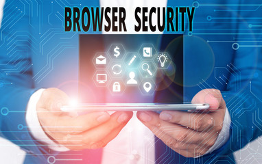 Word writing text Browser Security. Business photo showcasing security to web browsers in order to protect networked data