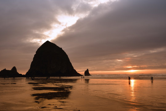 Haystack Rock at Cannon Beach on the Oregon Coast, taken in November
