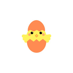 This is chicken in egg hell on background. Vector cute cartoon illustration.