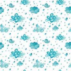 Fototapeta premium Seamless pattern. Watercolor handwork. Clouds of stars on a white background.