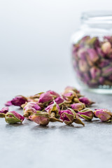 Dried Pink Rose Bud in Glass Jar