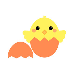 This is chicken in egg hell on background. Vector cute cartoon illustration.