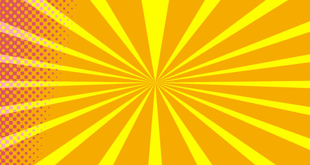 Vintage colorful comic book background. Orange Pink blank bubbles of different shapes. Rays, radial, halftone, dotted effects. For sale banner empty Place for text 1960s. Copy space vector eps10.