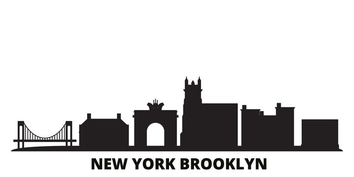 United States, New York Brooklyn city skyline isolated vector illustration. United States, New York Brooklyn travel cityscape with landmarks