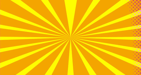 Vintage colorful comic book background. Orange Pink blank bubbles of different shapes. Rays, radial, halftone, dotted effects. For sale banner empty Place for text 1960s. Copy space vector eps10.