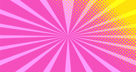 Vintage colorful comic book background. Orange Pink blank bubbles of different shapes. Rays, radial, halftone, dotted effects. For sale banner empty Place for text 1960s. Copy space vector eps10.