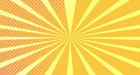 Fototapeta premium Vintage colorful comic book background. Orange Pink blank bubbles of different shapes. Rays, radial, halftone, dotted effects. For sale banner empty Place for text 1960s. Copy space vector eps10.