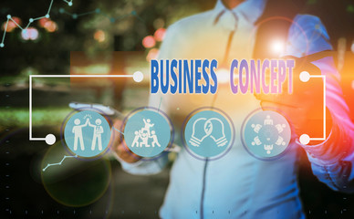 Writing note showing Business Concept. Business concept for approach to marketing or delivering an existing product