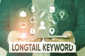Word writing text Longtail Keyword. Business photo showcasing search phrases that are highly...