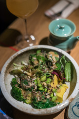 Asian Style Green Salad with Avocado, Broccoli, Edamame Beans and Seeds