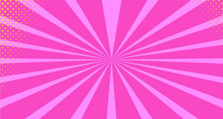 Vintage colorful comic book background. Orange Pink blank bubbles of different shapes. Rays, radial, halftone, dotted effects. For sale banner empty Place for text 1960s. Copy space vector eps10.