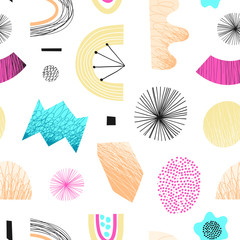 Cute seamless pattern with abstract colorful shapes.
