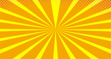 Vintage colorful comic book background. Orange Pink blank bubbles of different shapes. Rays, radial, halftone, dotted effects. For sale banner empty Place for text 1960s. Copy space vector eps10.