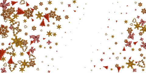 New Years Party background. 2020 Xmas celebration pattern. Christmas gold decorations isolated on white.Holiday festive celebration concept.Banner mock up for display of product or design content