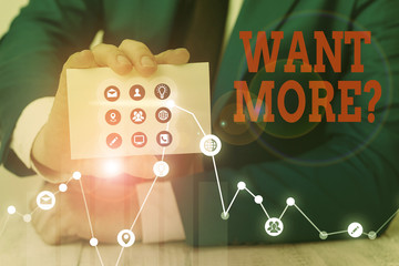 Conceptual hand writing showing Want Morequestion. Concept meaning If you want something you feel a desire or a need for it