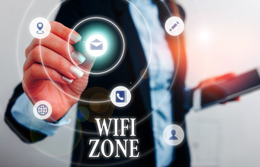 Text sign showing Wifi Zone. Business photo showcasing provide wireless highspeed Internet and network connections