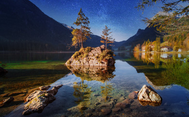 Amazing Sunset on Wonderful Alpine Highlands. Magic View on Hintersee lake