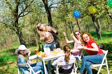 Birthday garden party during summer sunny day - backyard picnic