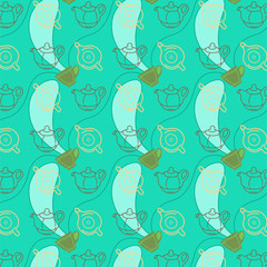 Teapot Seamless Pattern: Teapots and cups 