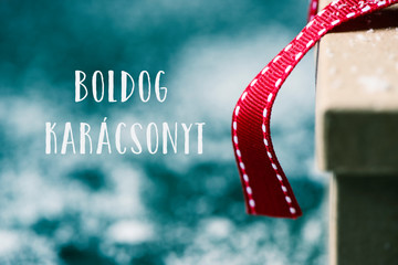 gift and text merry christmas in hungarian
