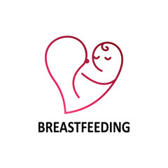 Breastfeeding vector logo, vector logo of a baby with its mother's breasts as a symbol of health, mother's logo hugs her baby to breastfeed in the shape of a heart, a symbol of lactation
