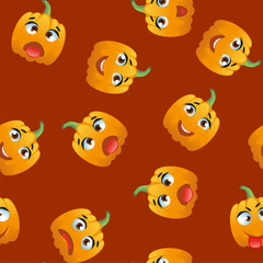 Fototapeta premium Cute seamless pattern with cartoon emoji pumpkin